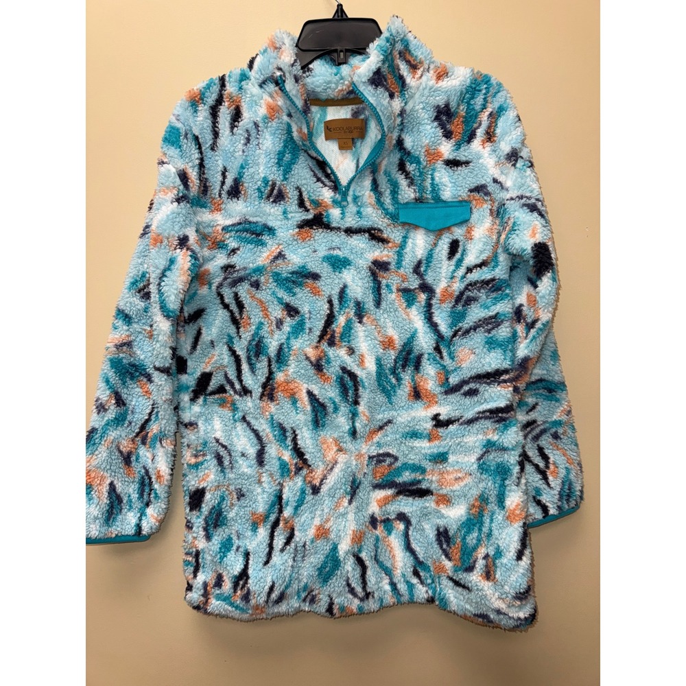 Koolaburra UGG Womens XS Sherpa Fleece Quarter Zip Pullover Abstract Blue Teal